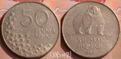 Финляндия 50 пенни 1990 года, KM# 66, 422-001