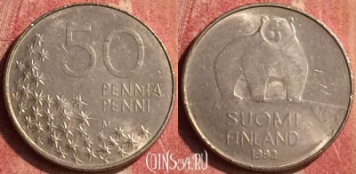 Финляндия 50 пенни 1992 года, KM# 66, 384n-003