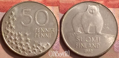 Финляндия 50 пенни 1992 года, KM# 66, 444-041