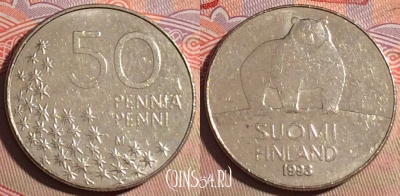 Финляндия 50 пенни 1993 года, KM# 66, 220a-113