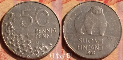 Финляндия 50 пенни 1993 года, KM# 66, 420-053