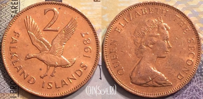 Фолклендские острова 2 пенса 1987 года, KM# 3, 151-068