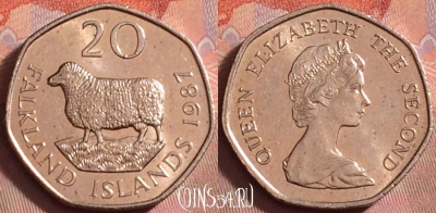 Фолклендские острова 20 пенсов 1987 г., UNC, 170k-049