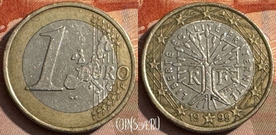 Франция 1 евро 1999 года, KM# 1288, 468s-679