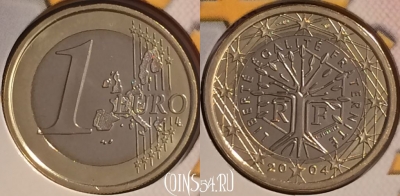 Франция 1 евро 2004 года, KM# 1288, BU, 401n-049 ♛