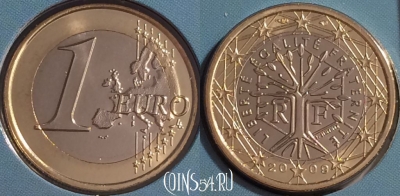 Франция 1 евро 2009 года, KM# 1413, BU, 401n-089 ♛