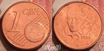 Франция 1 евроцент 2009 года, KM# 1282, 283k-037