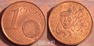 Франция 1 евроцент 1999 года, KM# 1282, 325l-121