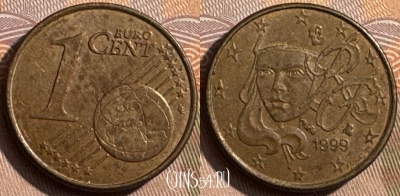Франция 1 евроцент 1999 года, KM# 1282, 467s-520