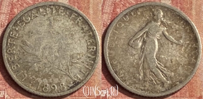 Франция 1 франк 1898 года Ag, KM# 844, 095p-020 ♛