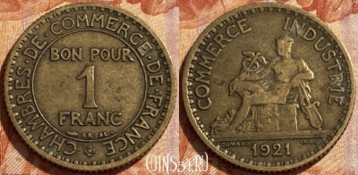 Франция 1 франк 1921 года, KM# 876, 493р-020 ♛