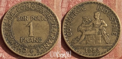 Франция 1 франк 1923 года, KM# 876, 096p-120