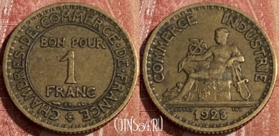 Франция 1 франк 1923 года, KM# 876, 156q-068 ♛