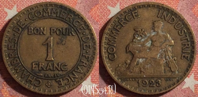 Франция 1 франк 1923 года, KM# 876, 353-026