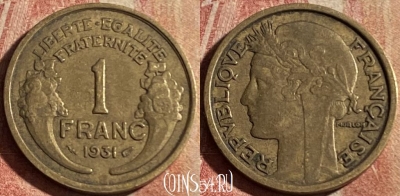 Франция 1 франк 1931 года, KM# 885, 181p-055