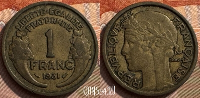 Франция 1 франк 1931 года, KM# 885, 259s-120