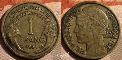 Франция 1 франк 1934 года, KM# 885, 340s-087