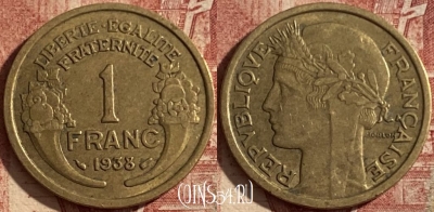 Франция 1 франк 1938 года, KM# 885, 101q-085