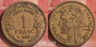 Франция 1 франк 1938 года, KM# 885, 184m-052