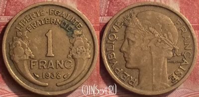 Франция 1 франк 1938 года, KM# 885, 185m-039