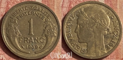 Франция 1 франк 1939 года, KM# 885, 098p-095