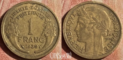 Франция 1 франк 1939 года, KM# 885, 181p-046