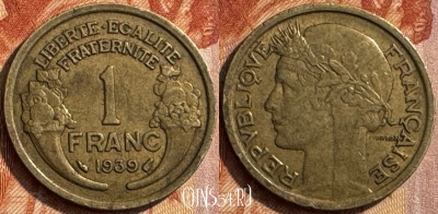 Франция 1 франк 1939 года, KM# 885, 281s-101