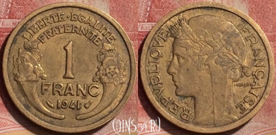 Франция 1 франк 1941 года, KM# 885, 192l-114