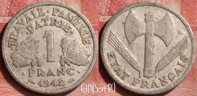 Франция 1 франк 1942 года, KM# 902, 051l-144