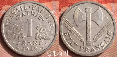 Франция 1 франк 1942 года, KM# 902, 160m-042