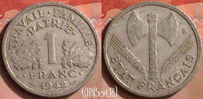 Франция 1 франк 1942 года, KM# 902, 165m-034