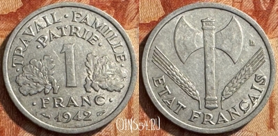 Франция 1 франк 1942 года, KM# 902, 289s-012