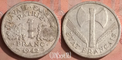 Франция 1 франк 1942 года, KM# 902, 326o-013