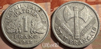 Франция 1 франк 1942 года, KM# 902, 408s-070