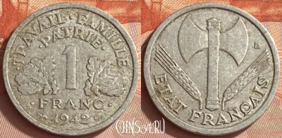 Франция 1 франк 1942 года, KM# 902, 409o-144