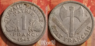 Франция 1 франк 1943 года, KM# 902, 162o-136