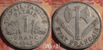 Франция 1 франк 1943 года, KM# 902, 164a-067