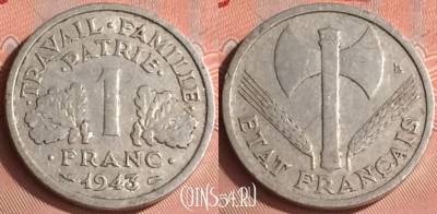 Франция 1 франк 1943 года, KM# 902, 318o-142