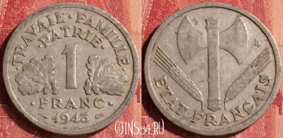 Франция 1 франк 1943 года, KM# 902, 341o-117