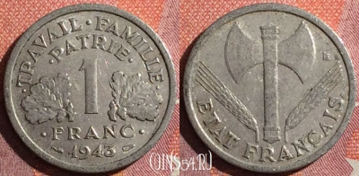 Франция 1 франк 1943 года, KM# 902, 343-114