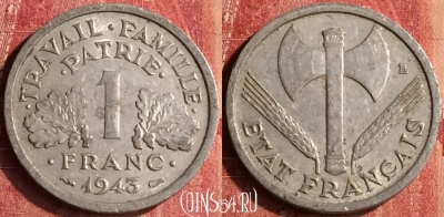 Франция 1 франк 1943 года, KM# 902, 399-050