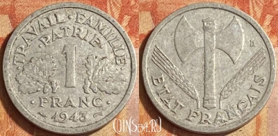 Франция 1 франк 1943 года, KM# 902, 447o-128