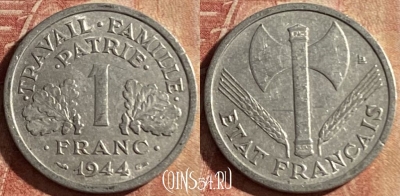Франция 1 франк 1944 года, KM# 902, 157p-141