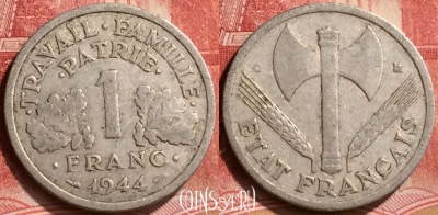 Франция 1 франк 1944 года, KM# 902, 174m-073
