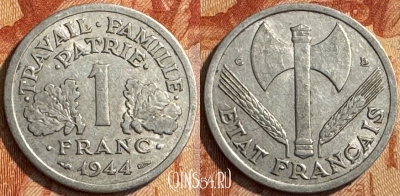 Франция 1 франк 1944 C, KM# 902, 288s-039