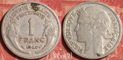 Франция 1 франк 1944 года C, KM# 885a, 383o-109
