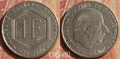 Франция 1 франк 1988 года, KM# 963, 108p-046