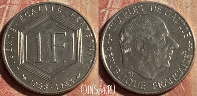 Франция 1 франк 1988 года, KM# 963, 170p-110