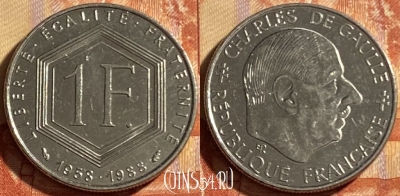 Франция 1 франк 1988 года, KM# 963, 184p-113 ♛