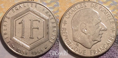 Франция 1 франк 1988 года, KM# 963, 205-040